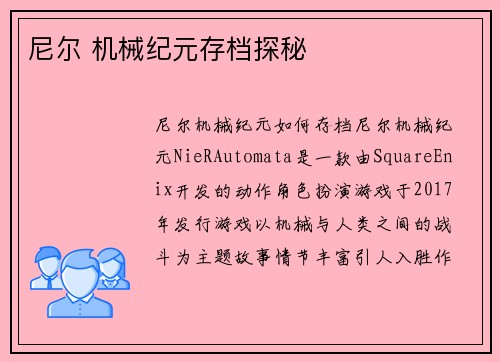 尼尔 机械纪元存档探秘