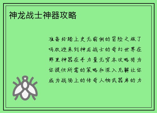 神龙战士神器攻略